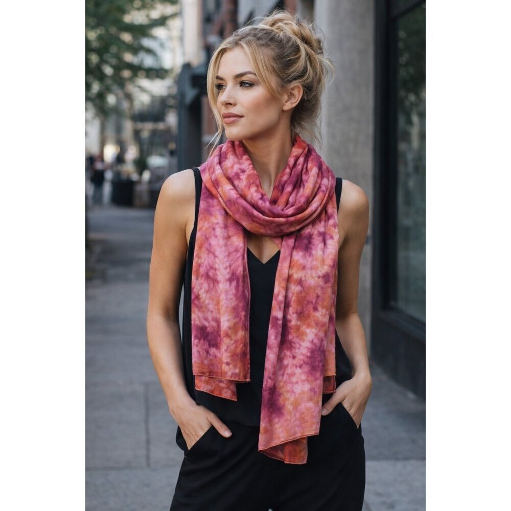 Shibori Dyed Silk Scarf Pink Orange Handmade Artisan Janice Patrignani Long Wrap
